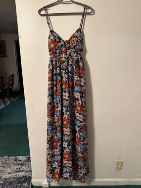 Forever 21 Black Floral Maxi Dress with Red and Blue Accents